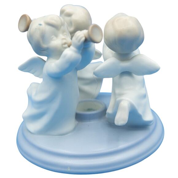 Vintage Ceramic Angels Playing Horn Taper Candle Holder  CCCC - Picture 1 of 4